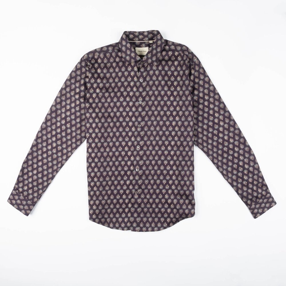 Stitch Note Long Sleeve Printed Shirt  - Nightshade